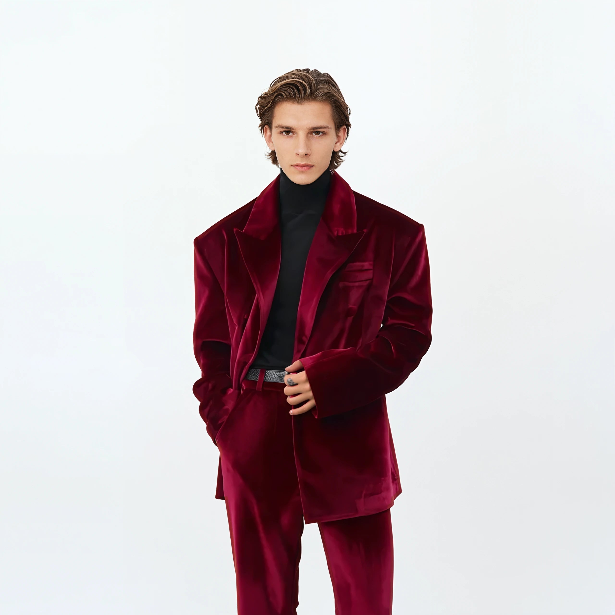 Oversized Double Breasted Velvet Structured Blazer