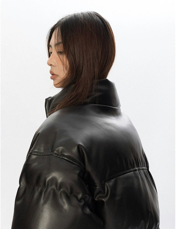 Oversized Glossy Puffer Jacket with High Collar