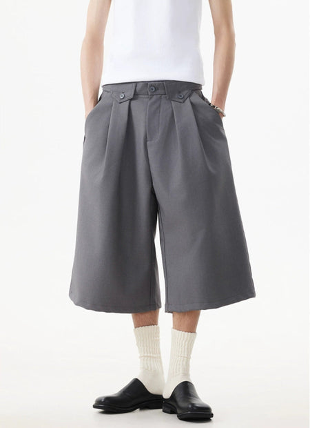 Wide Leg Pleated Tailored Suit Long Bermuda Shorts - nightcity clothing