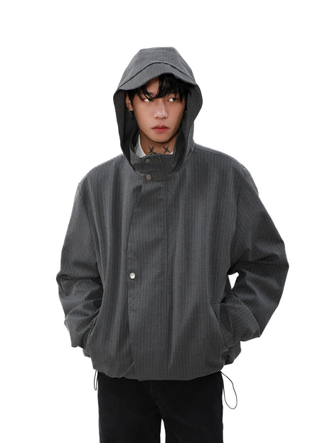 Pinstripe Hooded Zip Jacket with Snap Button Closure