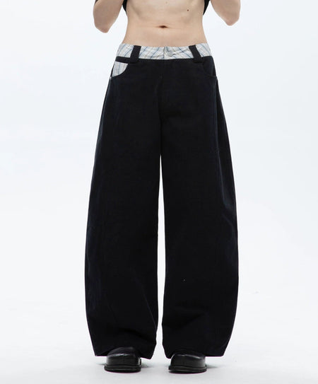 Wide Leg Pants with Contrast Stripe Waistband and Back Pocket Detail