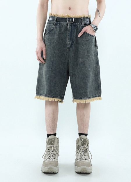 Distressed Hem Denim Bermuda Shorts