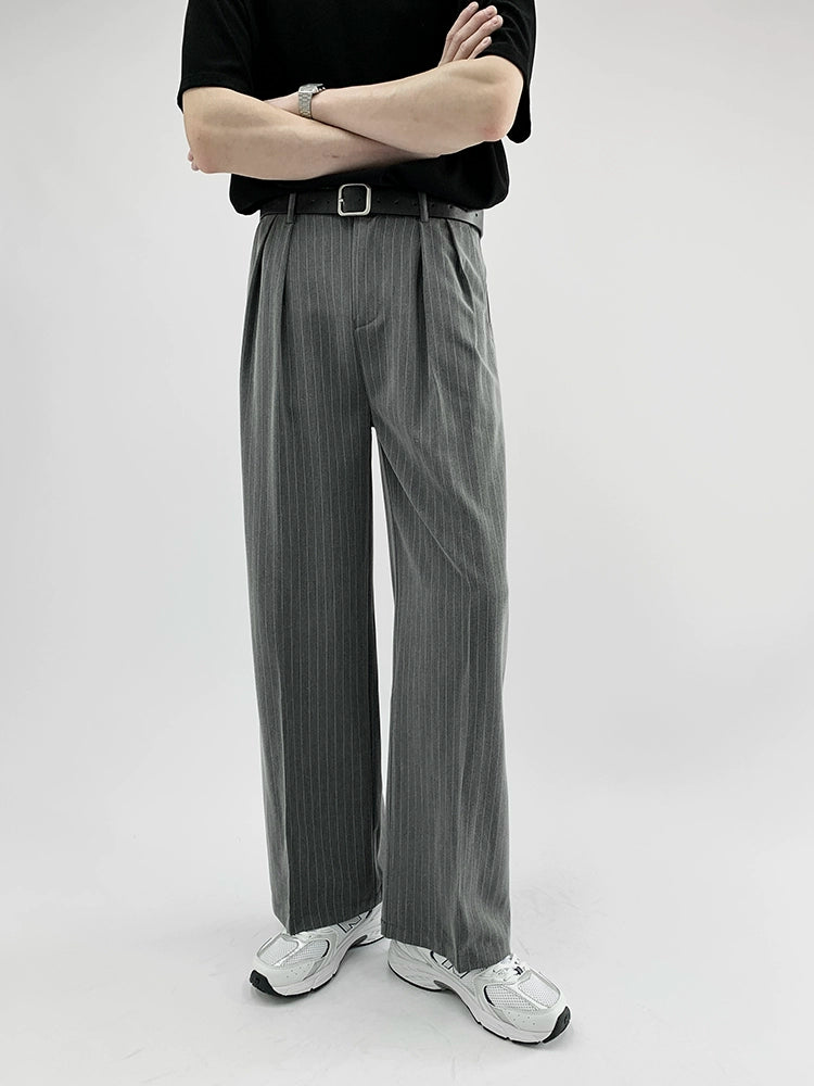 Striped Wide-Leg Trousers with Belt Detail