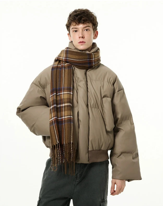 Puffer Jacket with Ribbed Hem and Stand Collar