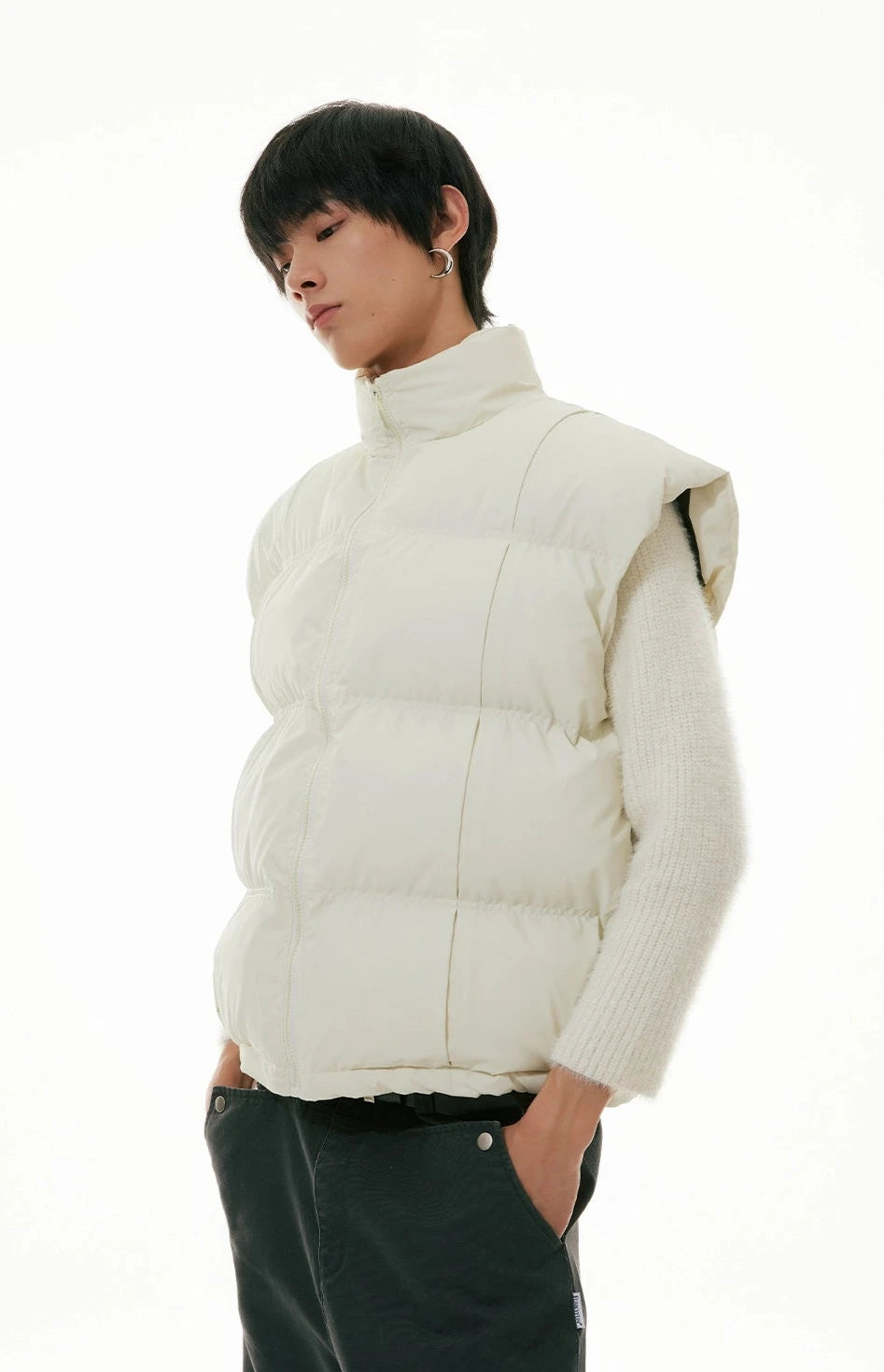 High Collar Taper-Fit Puffer Zip Vest