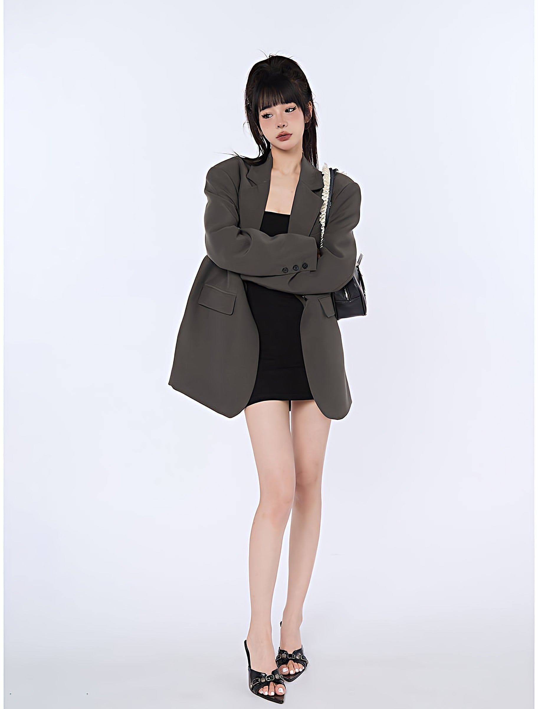 Oversized Solid Blazer with Notch Lapels