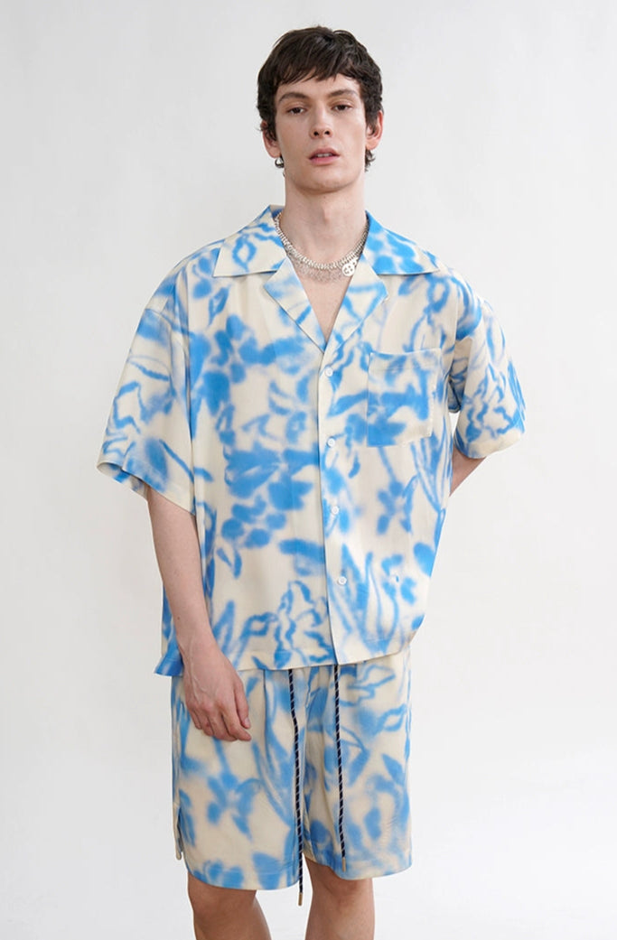 Abstract Tie Dye Button-Up Shirt and Shorts Two Piece-Set