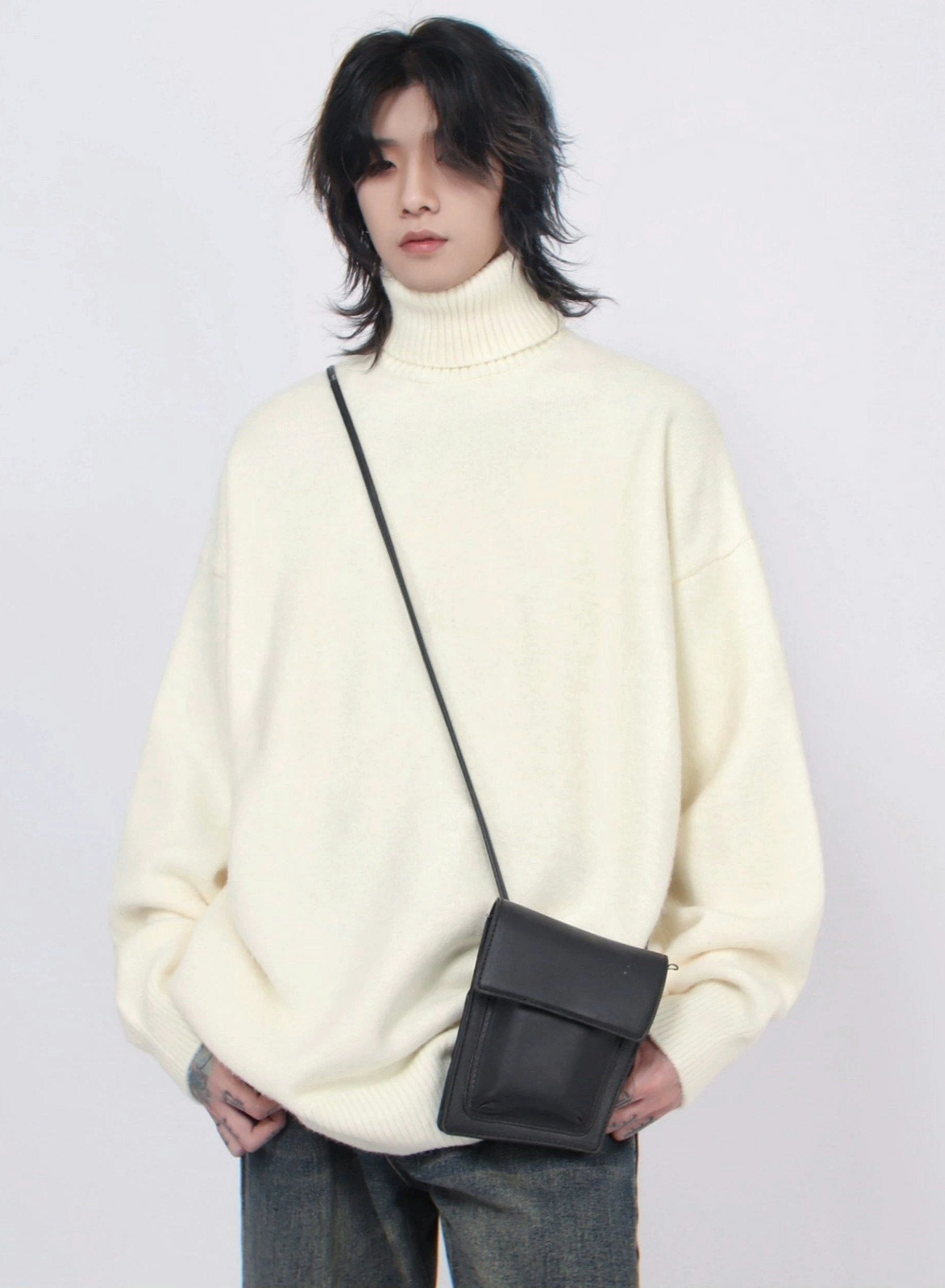 Turtleneck Drop Shoulder Oversized Sweater