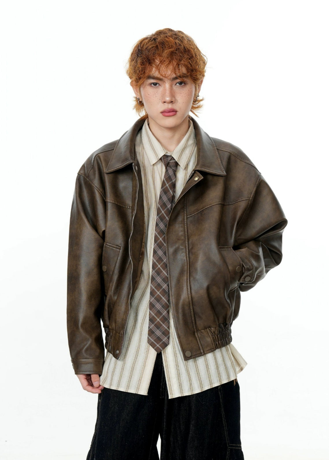 Vintage Wash Faux Leather Zip Jacket Vintage Wash Faux Leather Zip Jacket