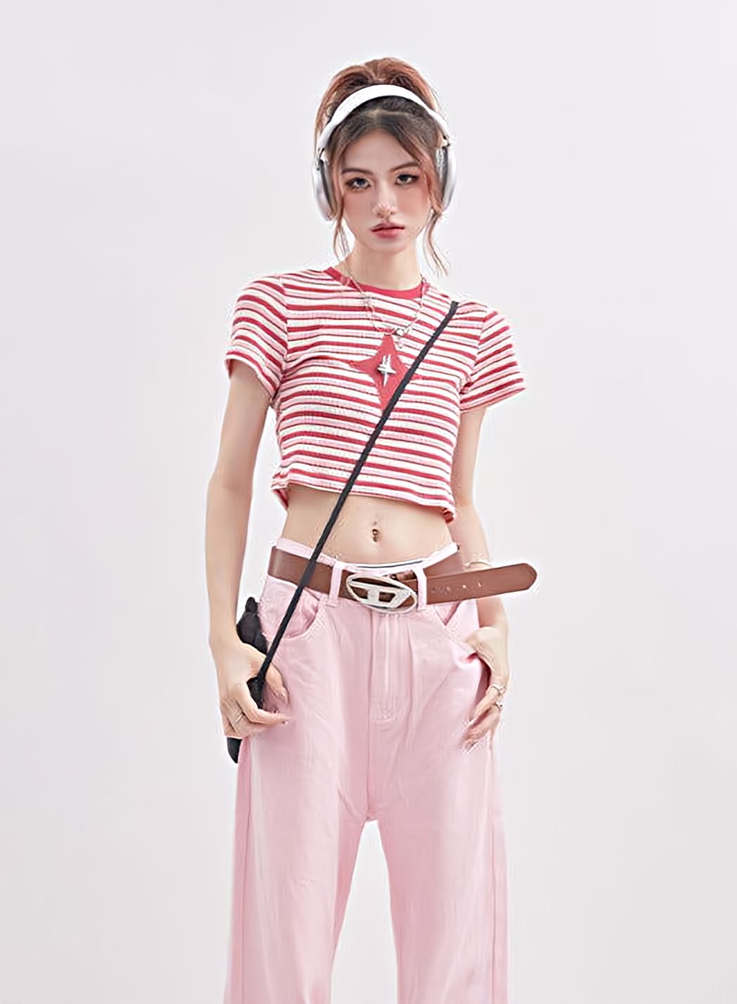 Stripe Star Patchwork Cropped Tee