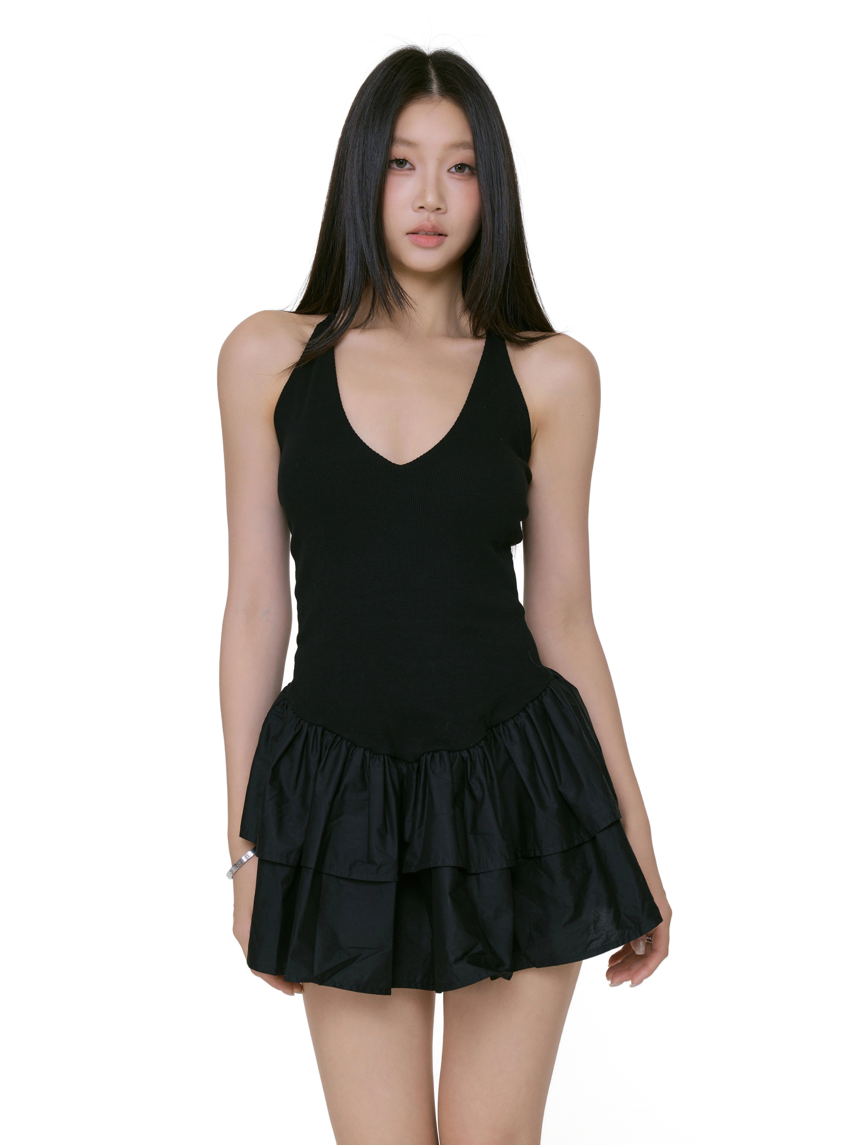 Halter Tiered Ruffle Skirt Mini Dress