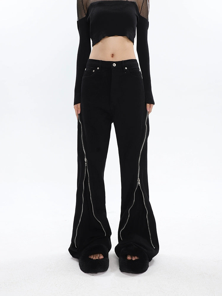 Zippered Split Semi-Flare Pants