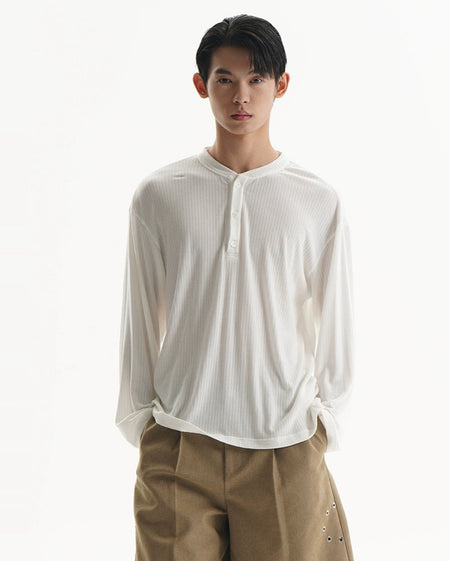 Textured Long Sleeve Lightweight Henley Top - nightcity clothing