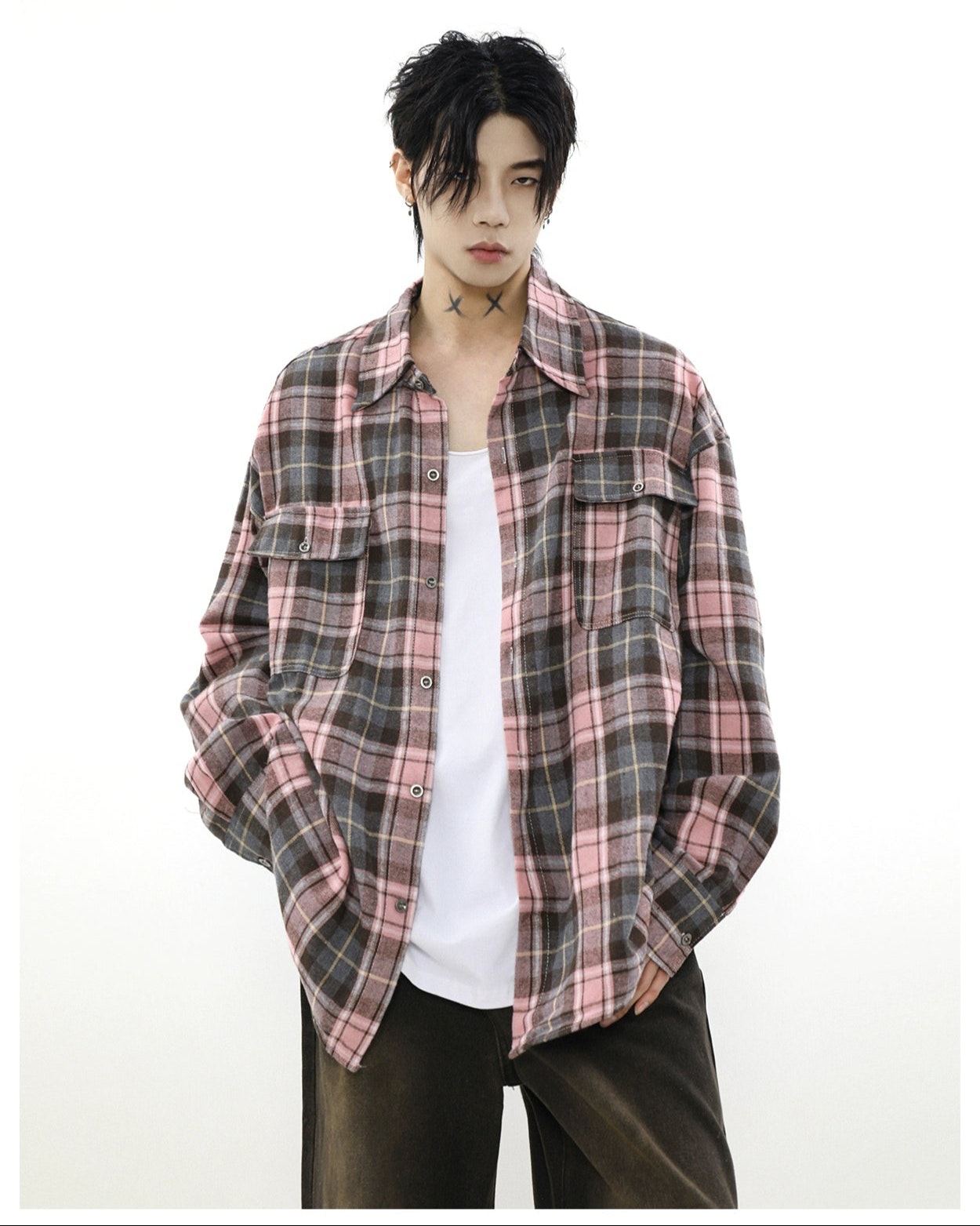 Oversized Plaid Flannel Shirt with Chest Pockets