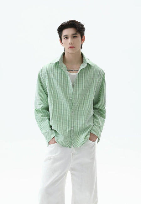 Oversized Gingham Button-Up Long Sleeve Shirt