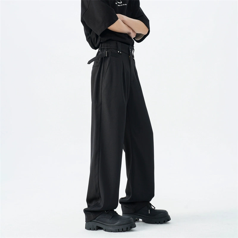 Belted Pleated Lightweight Trousers with Side Pockets