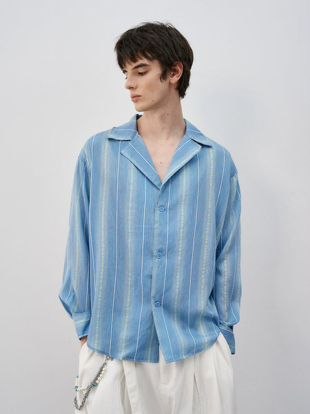 Abstract Stripe Camp Collar Long Sleeve Button Shirt