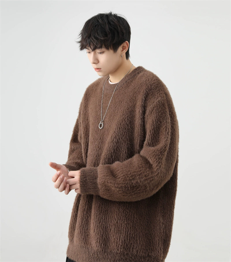 Fuzzy Crew Neck Oversized Knit Sweater