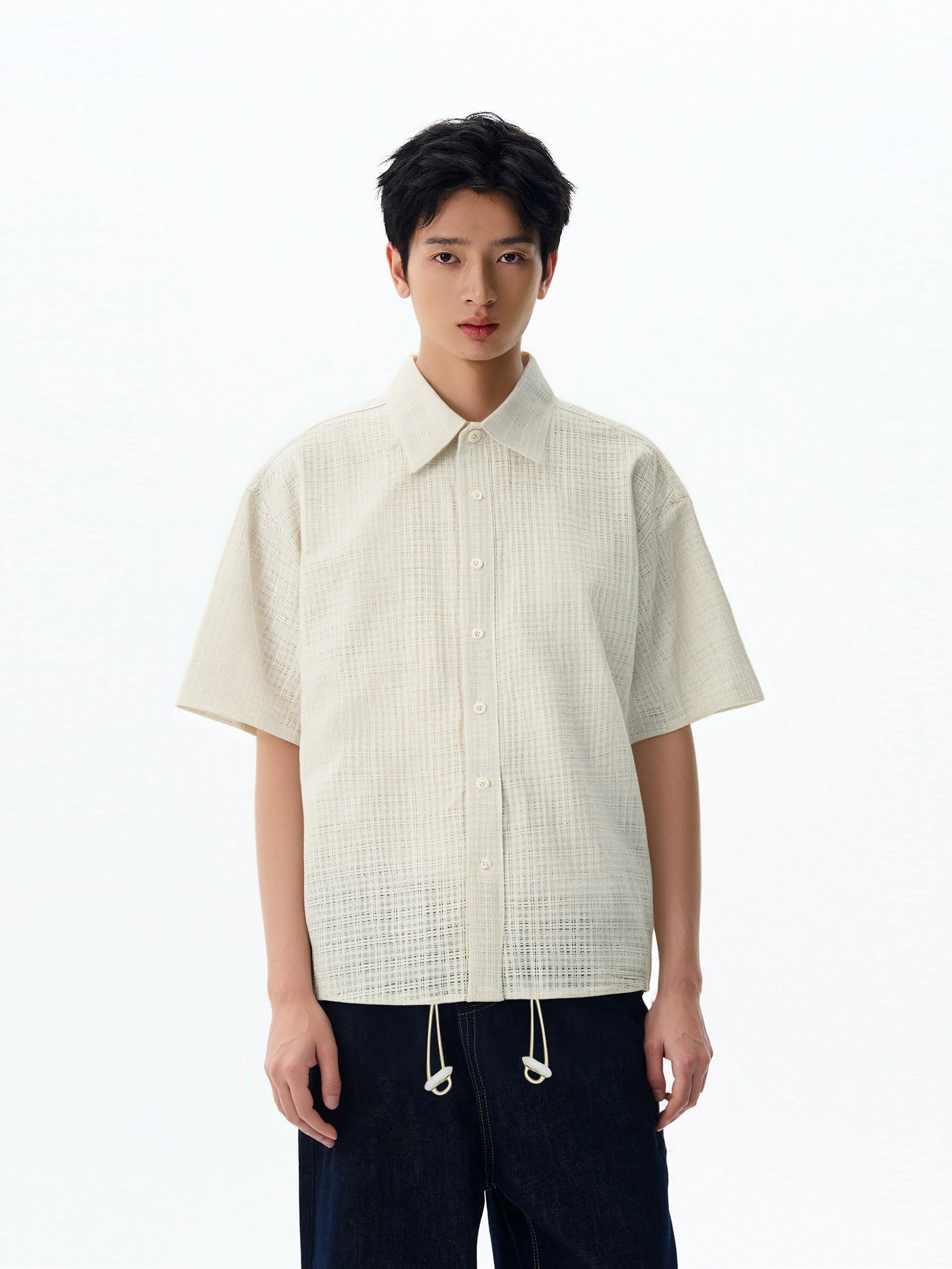 Sheer Weave Short Sleeve Button Shirt