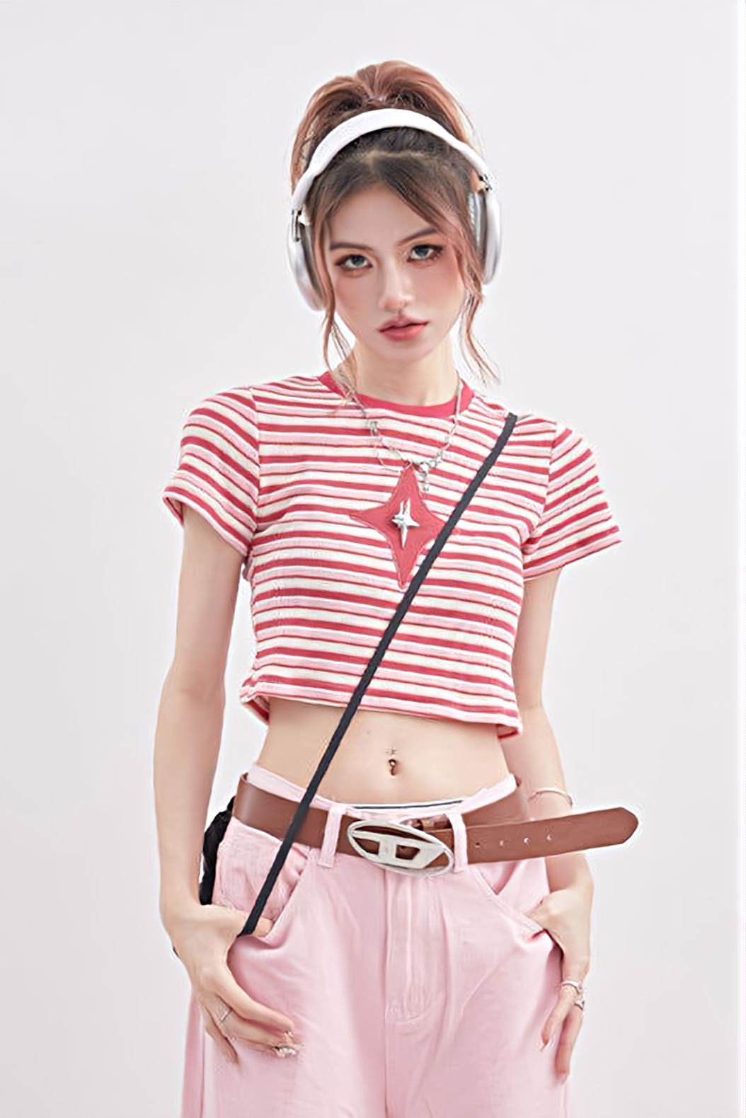 Stripe Star Patchwork Cropped Tee