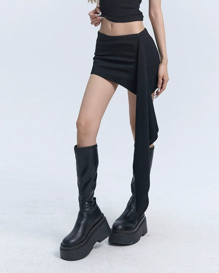 Asymmetrical Hem Mini Wrap Scarf Skirt - nightcity clothing
