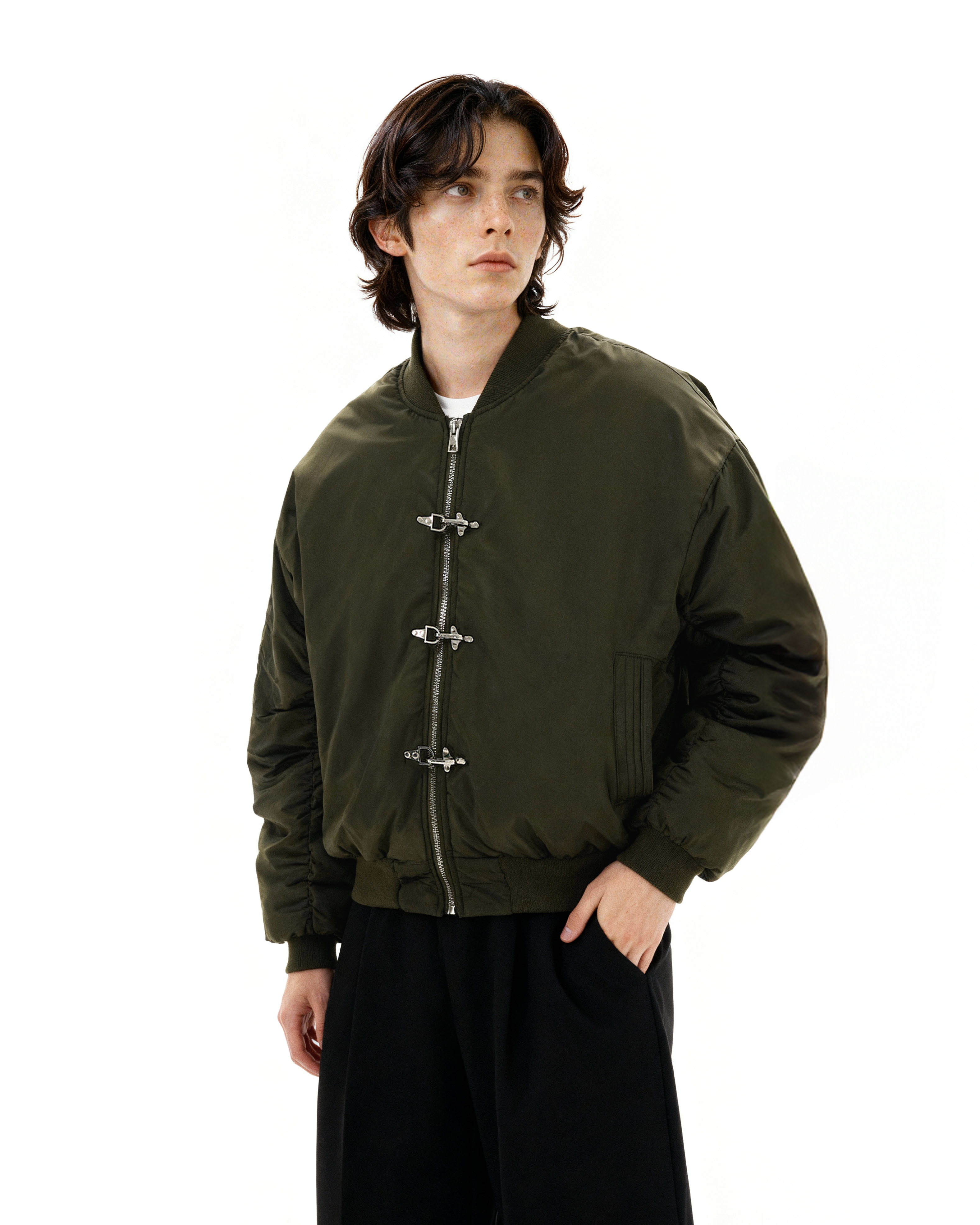 Fireman Buckle Mid-Crop Classic Bomber Jacket