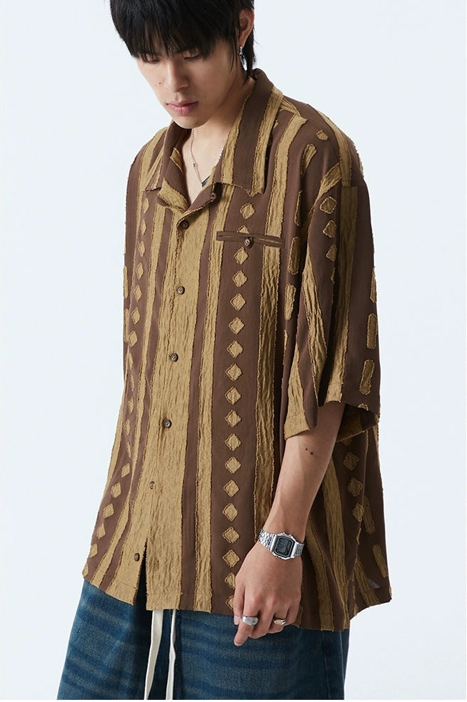 Striped Textured Button-Up Casual Shirt