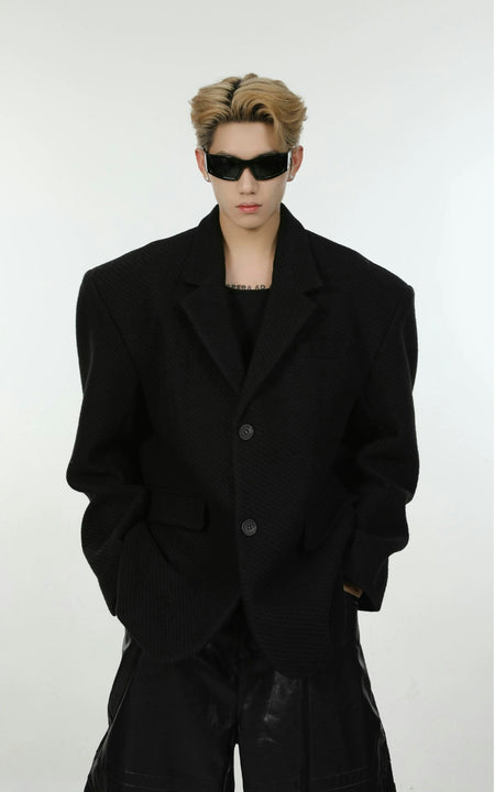 Oversized Textured Wide-Fit Blazer Jacket