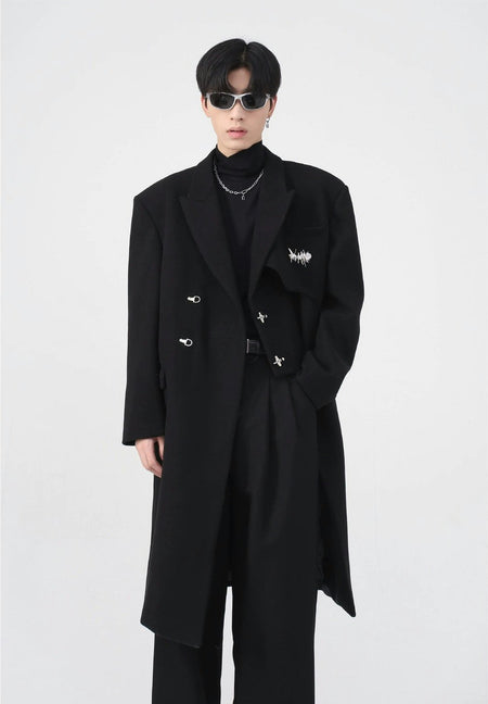 Asymmetric Oversized Faux-Woolen Coat with Metal Buckle - nightcity clothing