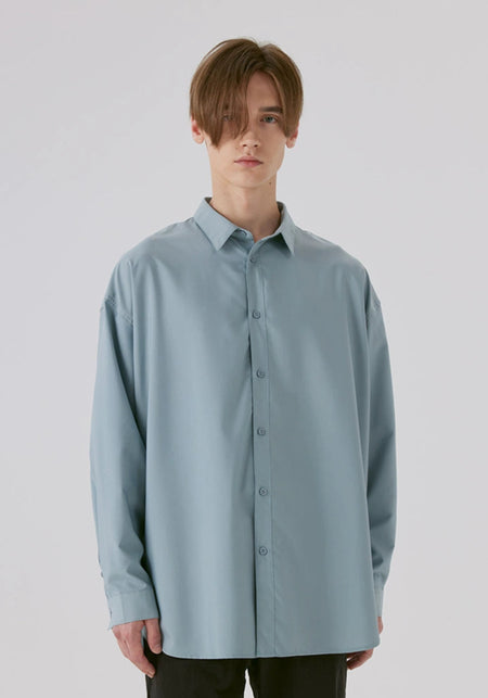 Oversized Drop Shoulder Long Sleeve Button-Up Shirt