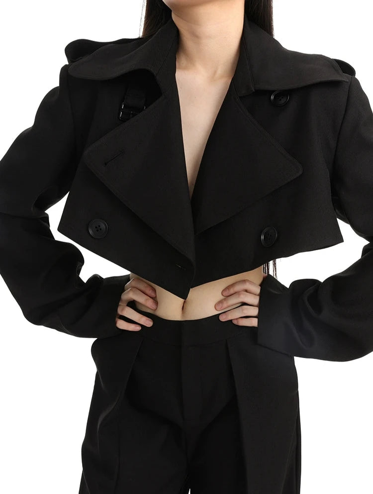 Boxy Cropped Double Breasted Trench Jacket