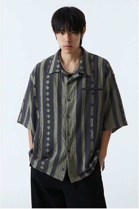 Striped Textured Button-Up Casual Shirt - nightcity clothing