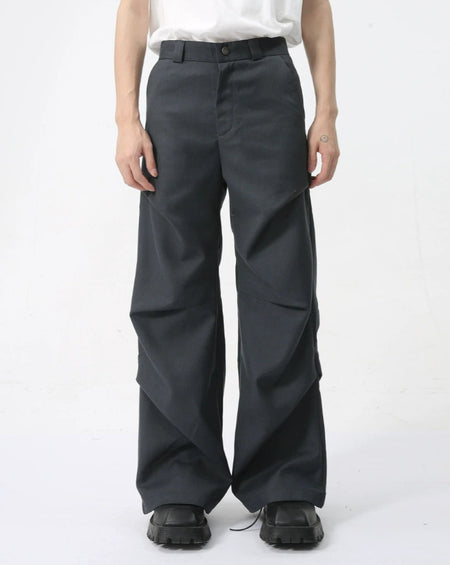Straight Leg Ruched Side Pants with Flared Hem