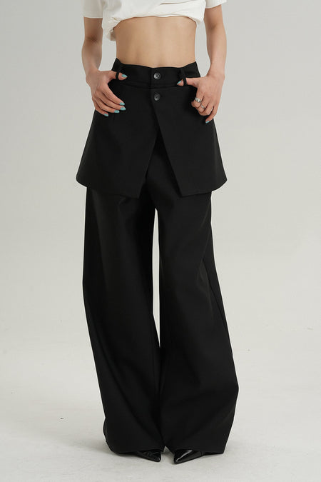 Wide Leg Layered Overlap Waist Trousers