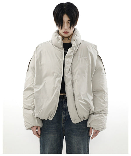 Oversized Puffer Mock-Layered Jacket with High Collar - nightcity clothing