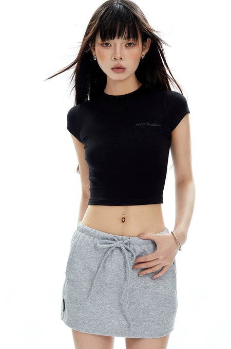 Open Back Lace-Up Baby Tee Crop Top