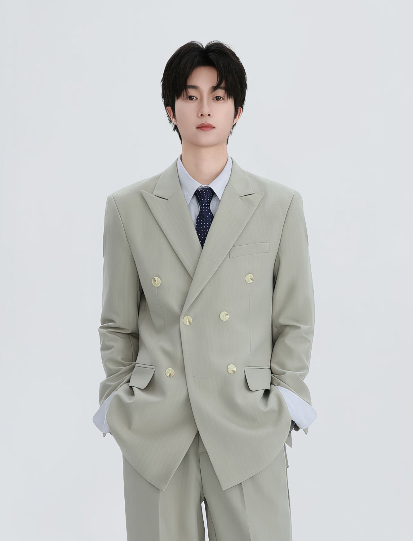 Double-Breasted Oversized Textured Blazer with Peak Lapel