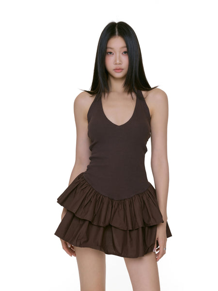 Halter Tiered Ruffle Skirt Mini Dress