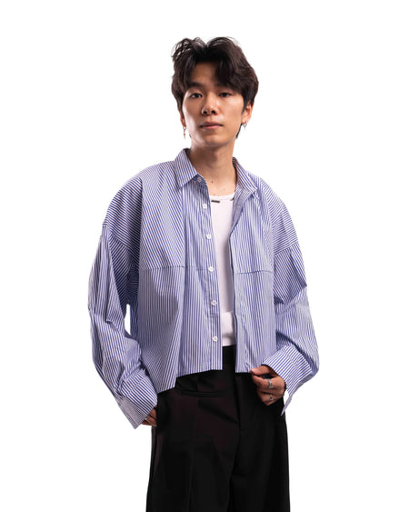 Striped Oversized Cropped Button-Up Shirt - nightcity clothing