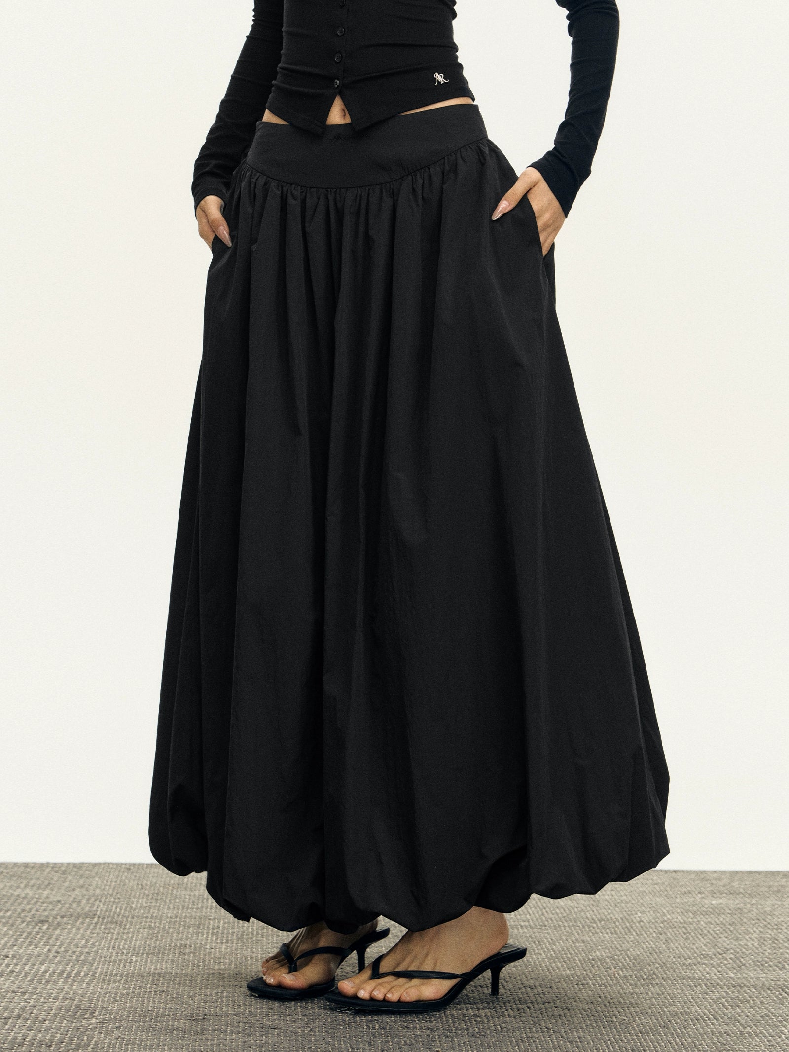 Flowy Maxi Bubble Skirt with Pockets