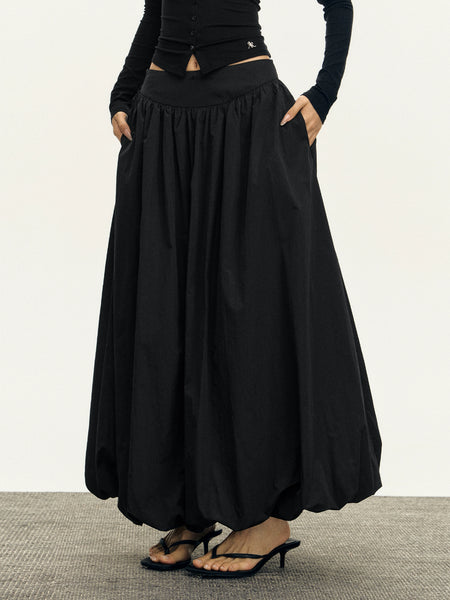 Flowy Maxi Bubble Skirt with Pockets - Main Image