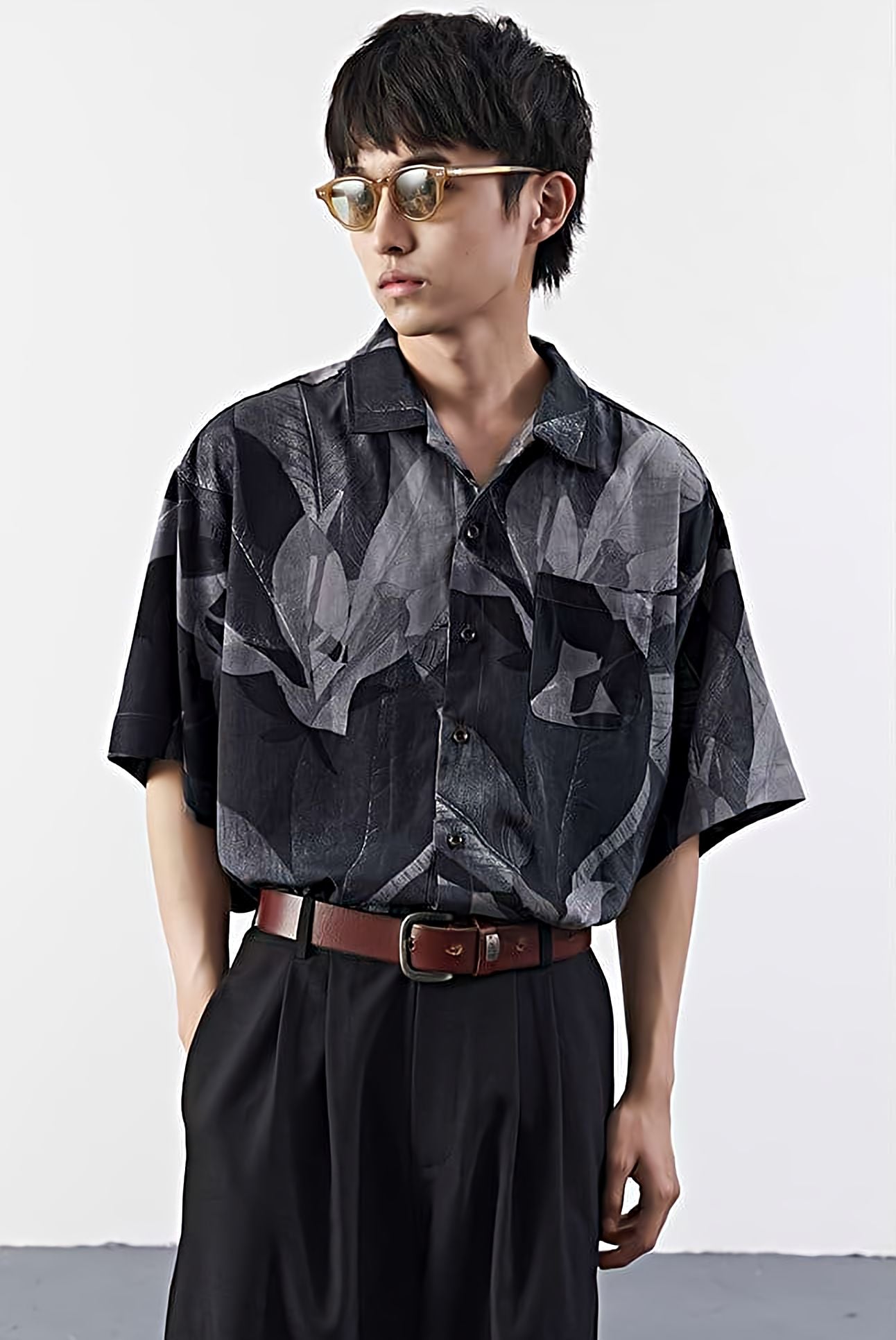 Vintage Leaf Print Button Shirt