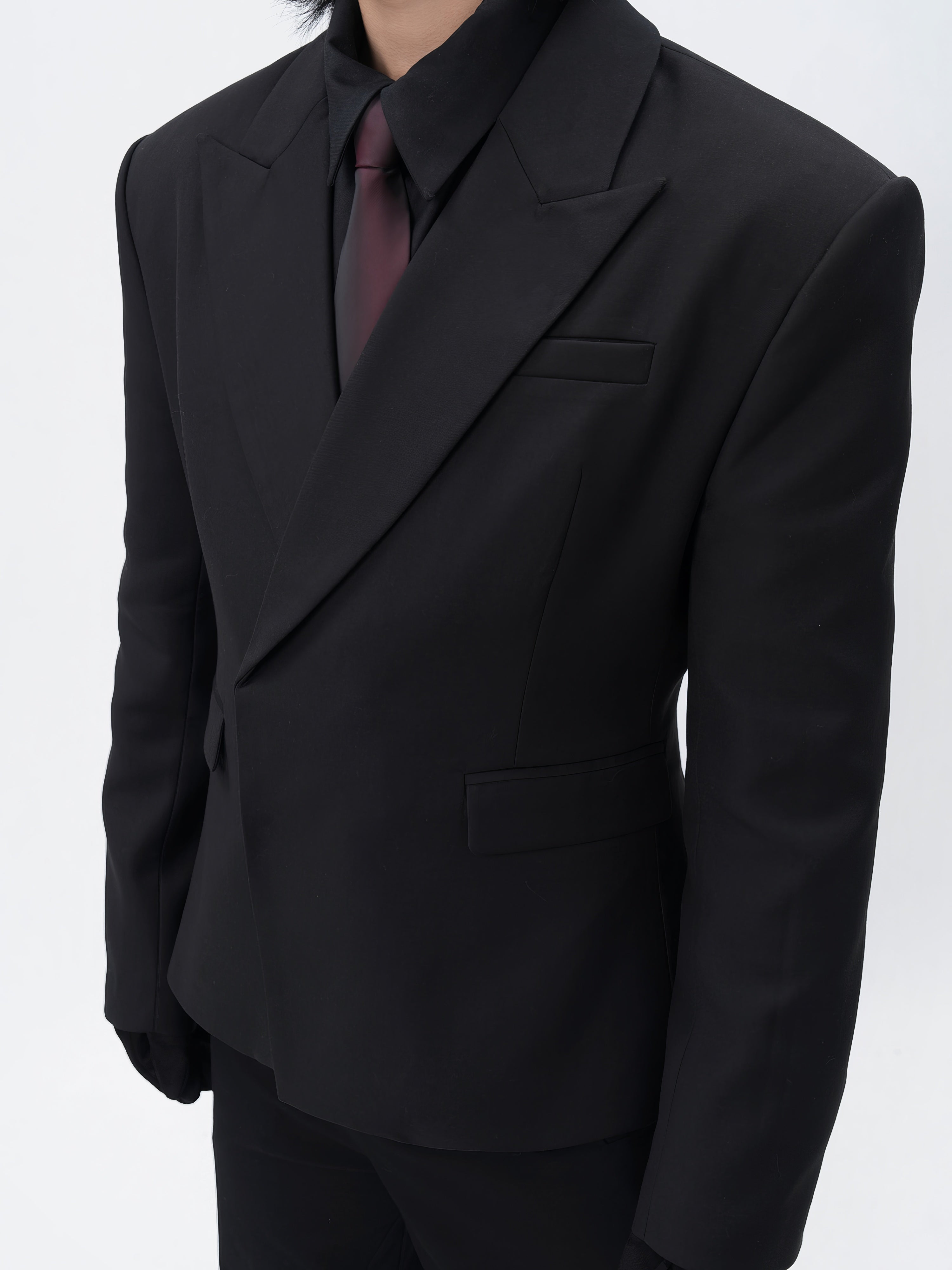 Wide-Lapel Structured Double-Breasted Blazer