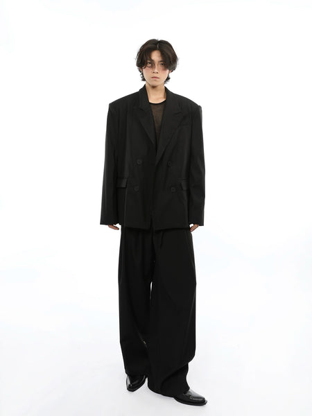 Oversized Double Breasted Boxy Blazer and Wide Leg Suit Pants Two Piece Set