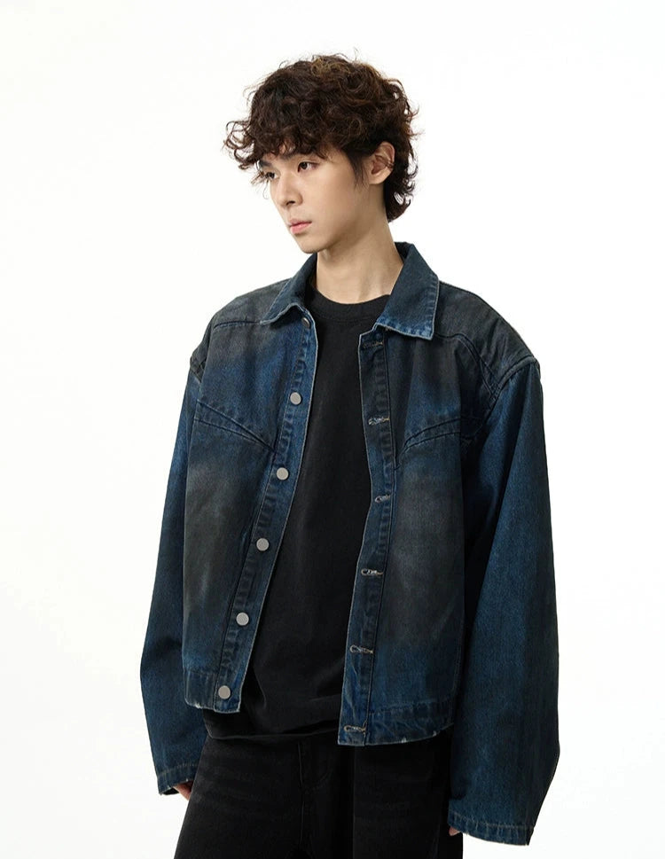 Wide-Fit Ombre-Effect Denim Jacket