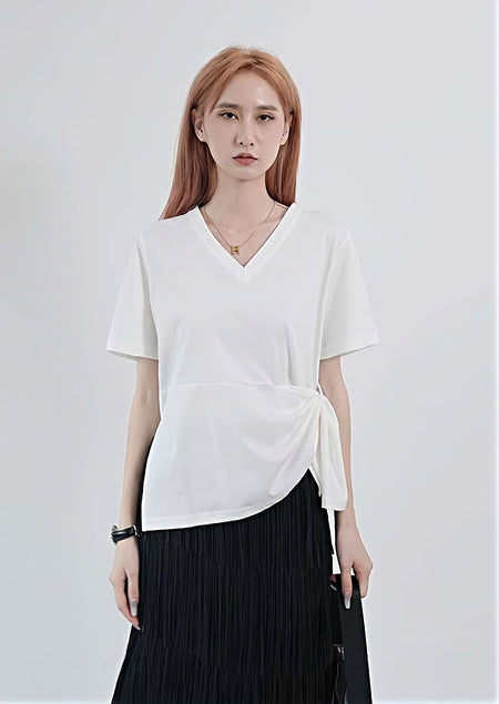V-Neck Side Knot Short Sleeve Top