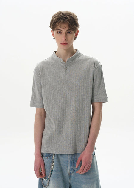 Ribbed Henley Collar Short Sleeve Knit Top