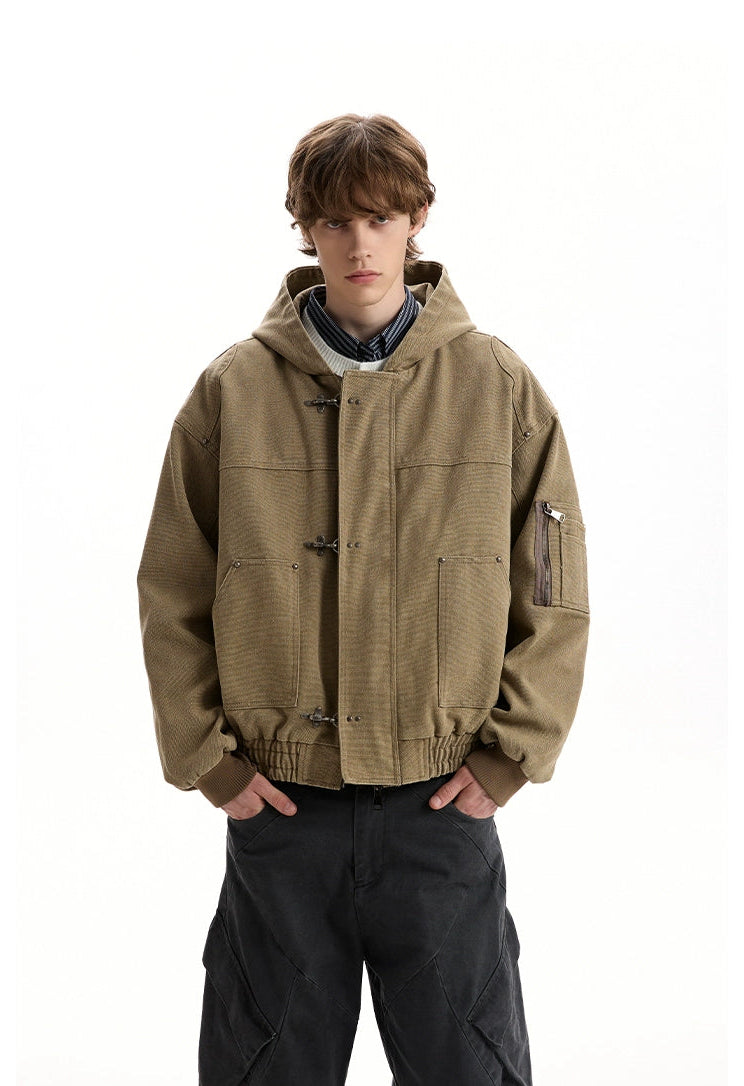 Oversized Fireman Clasp Hooded Worker Jacket