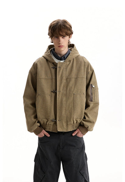 Oversized Fireman Clasp Hooded Worker Jacket