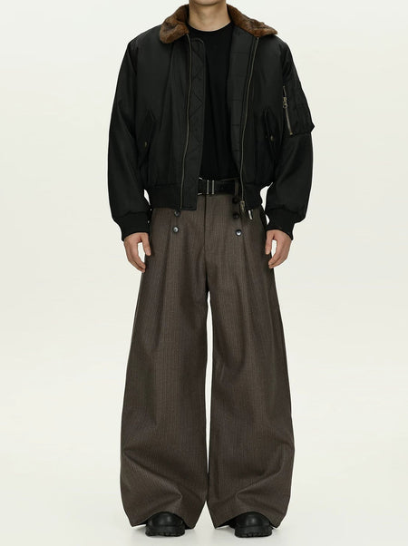 High Waist Double Button Pleated Pinstripe Pants - nightcity clothing